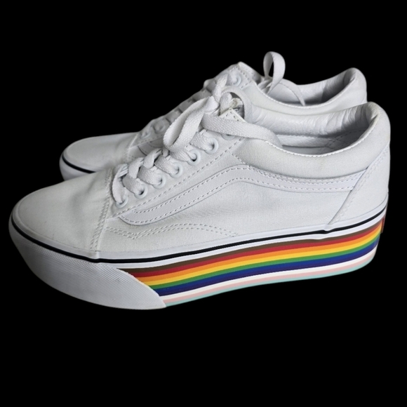 Vans Old Skool Stackform Pride Rainbow White Canvas Sneaker Shoes Size 8 - Picture 3 of 10